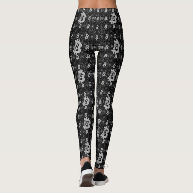Leggings Bitcoin argent numérique Black Cryptomonnaie (Dos)