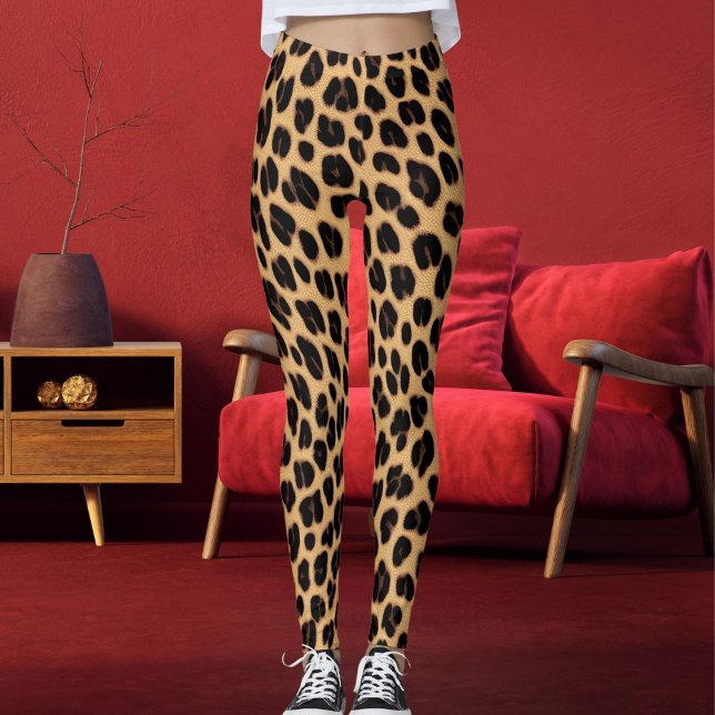 Leggings Black And Brown Spots Pattern Safari Leopard Skin (Créateur téléchargé)