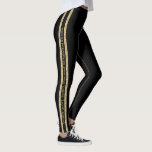 Leggings Black and Gold Glitter Custom Text Athletic Stripe<br><div class="desc">Solid black personalized leggings with a double athltic stripe in gold glitter with custom text in the middle that can be different on each side. Perfect for displaying your favorite quotient, verse, inspirationnal mantra, team name, or add your name on repeat down the side of each Legging color and fonts...</div>