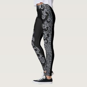 Leggings Black and Silver Motif Gothique Bachelorette Party