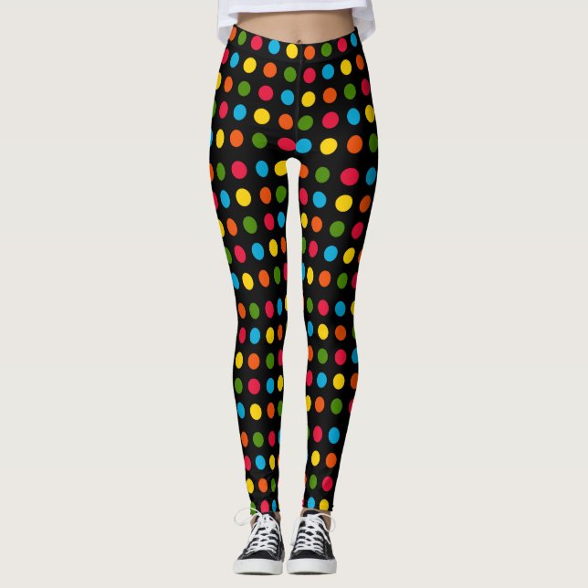 Leggings Black | Bleu Rouge Vert Jaune Orange Polka Point (Devant)