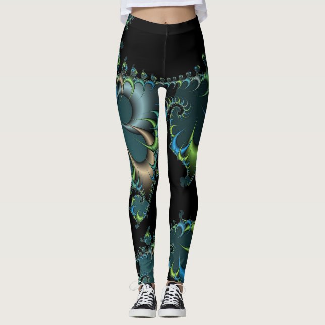 Leggings Black Blue Green Digital Abstrait (Devant)