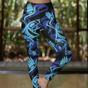 Leggings Black Blue Haida Eagle Thunder Bird Art autochtone