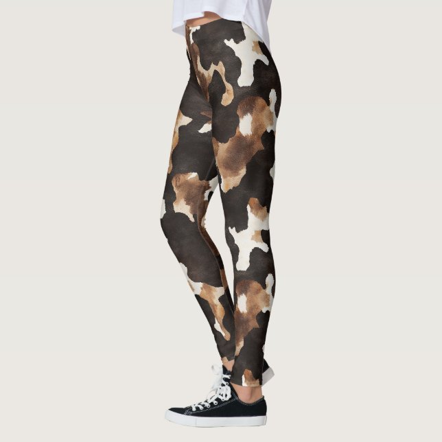 Leggings Black Brown Cream Cow Print (Gauche)