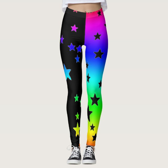 Leggings Black Et Rainbow Star (Devant)