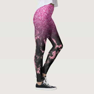 Leggings Black faux marbre et parties scintillant rose ombr