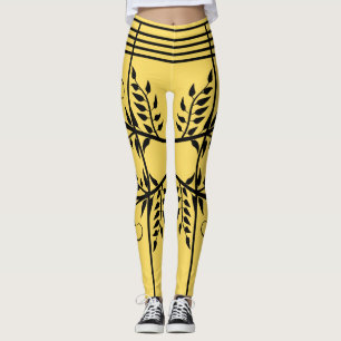 Leggings Black Fern Motif Aspen Gold Futuristic Athletic