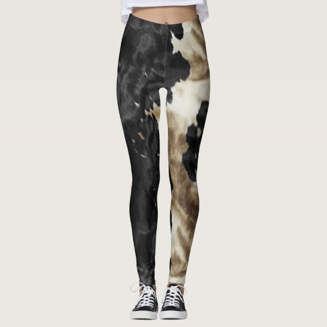 Leggings Black Gold Cream Western Cowhide (Devant)