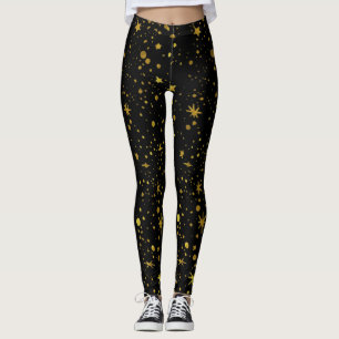 Leggings Black Gold Stars Motif Yoga Abstrait