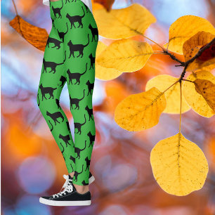 Leggings Black Green Crazy Cat Femme