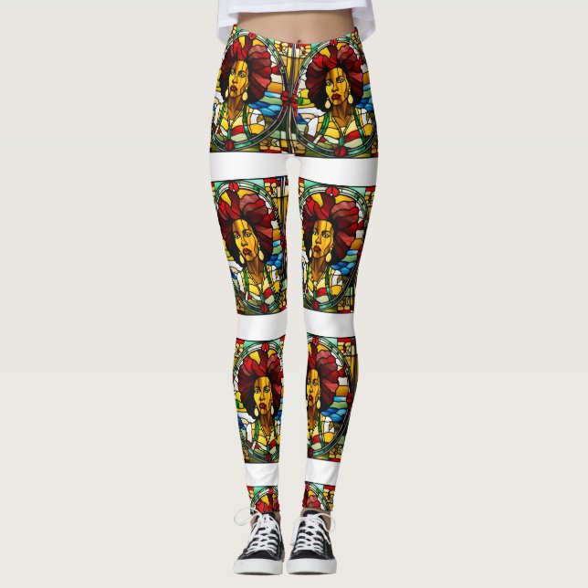Leggings Black histoire mois vitrail église chrétienne (Devant)