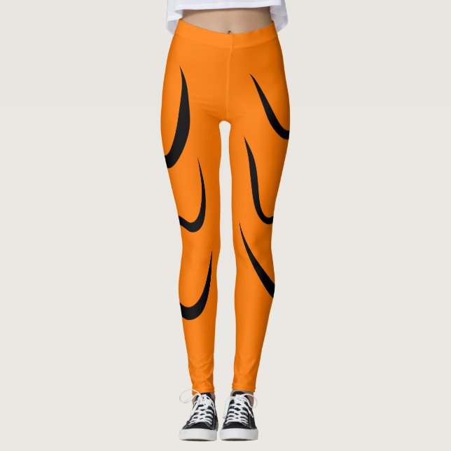 Leggings Black Lines Stripes And Orange color (Devant)