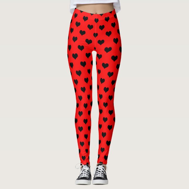 Leggings Black Love Heart sur l'Arrière - plan rouge (Devant)