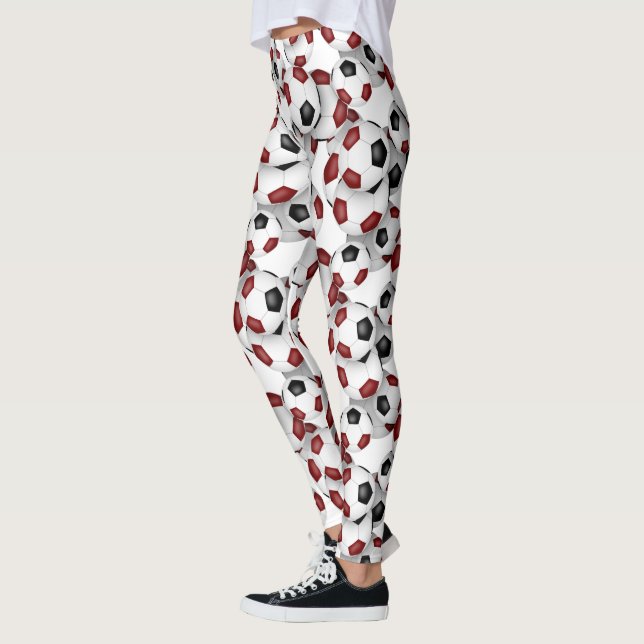 Leggings black maroon team colors soccer balls pattern (Gauche)
