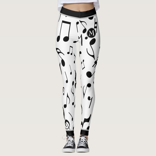 Leggings Black Music Notes Blanc (Devant)