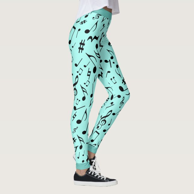 Leggings Black Music Notes on Green (ou Your Col) (Droite)