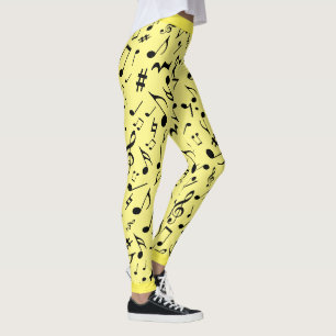 Leggings Black Music Notes sur Yellow (ou Your Col)