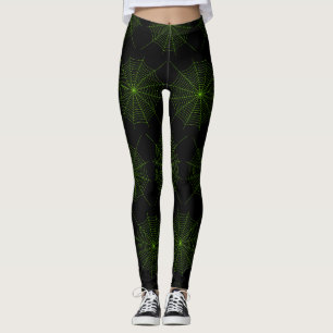 Leggings Black neon vert toile d'araignée Halloween motif