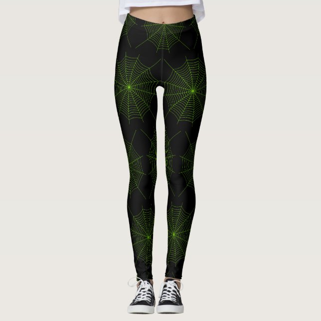 Leggings Black neon vert toile d'araignée Halloween motif (Devant)