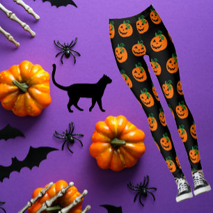 Leggings Black Orange Happy Jack-o'-lantern