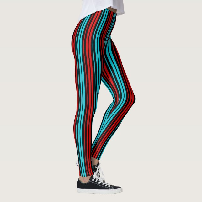 Leggings Black Red Blue Stripes Pattern   (Droite)