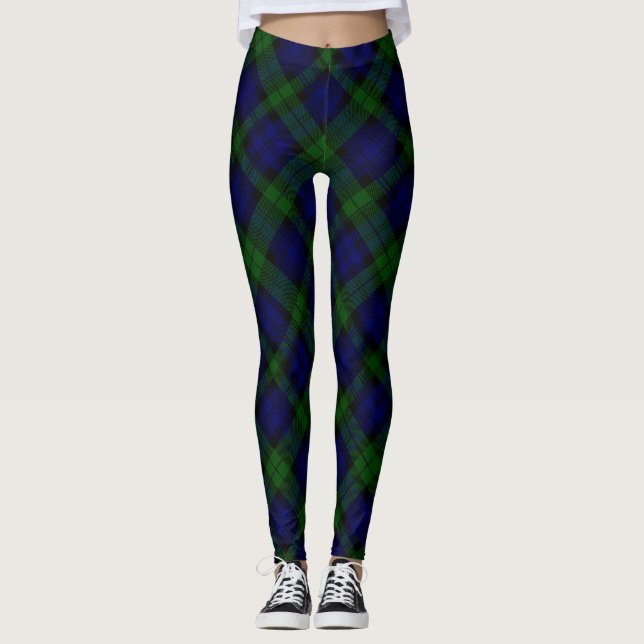 Leggings Black Watch Tartan bleu vert Plaid (Devant)
