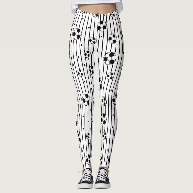 Leggings Black White Footballs Striy Soccer Maman (Devant)