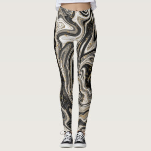 Leggings Black White & Gold Chic Swirl Modern Abstrait