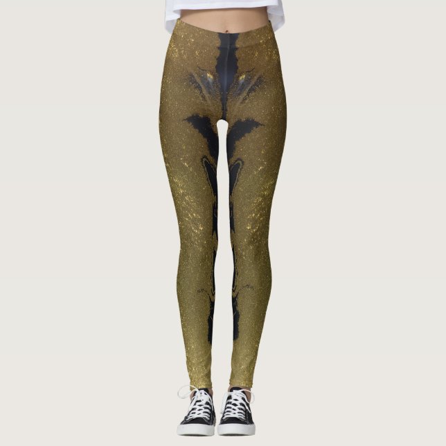 Leggings Black White & Gold Chic Swirl Moderne Abstrait (Devant)