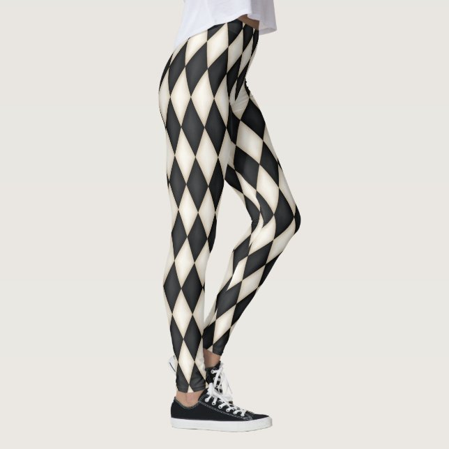 Leggings Black & White Harlequin Diamond Check Pattern  (Droite)
