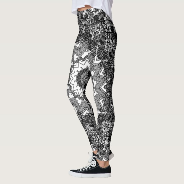 Leggings Black white, openwork, mandala (Gauche)
