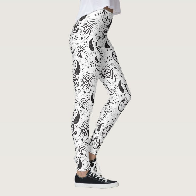 Leggings Black & White Paisley Pattern –Elegant Textile Art (Droite)
