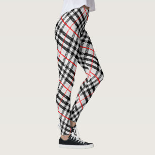Leggings Black White Red Classic Checkered Fabric