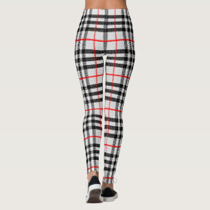 Leggings Black White Red Classic Checkered Fabric