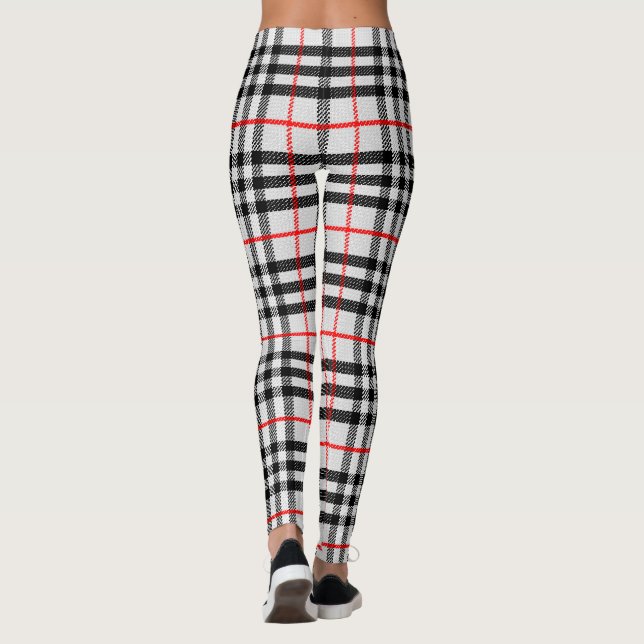 Leggings Black White Red Classic Checkered Fabric (Dos)