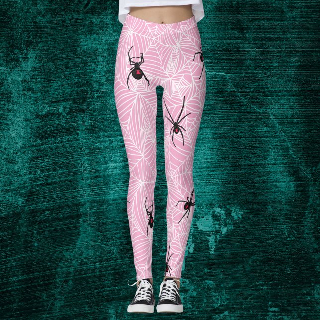 Leggings Black Widow Spider Webs Pastel Pink Costume Leggin (Créateur téléchargé)