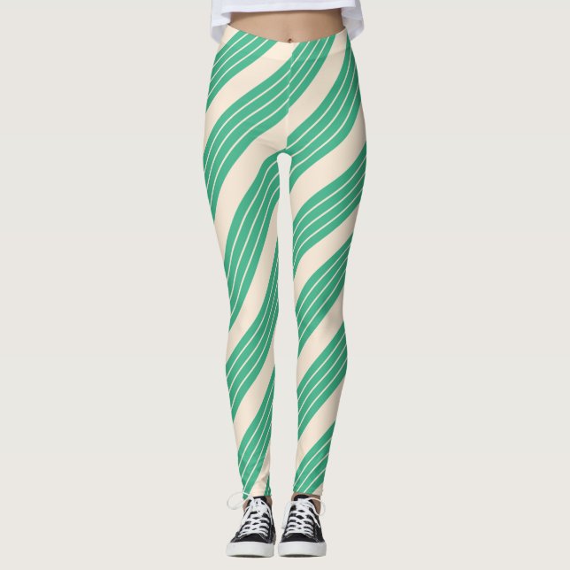 Leggings Blanc antique et rayures de menthe (Devant)