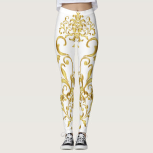 Leggings Blanc avec Gold Damask Détail Athlétisme