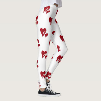 Leggings Blanc avec jambières de coeur rouge