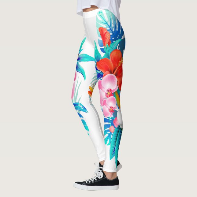 Leggings Blanc avec légendes de fleurs tropicales (Gauche)