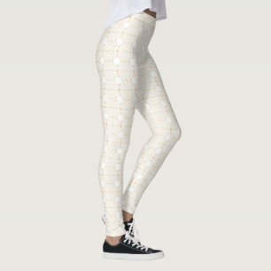 Leggings Blanc avec Motif Carré Gold