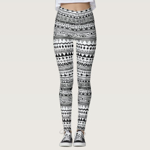 Leggings Blanc avec Motif de design ethnique noir