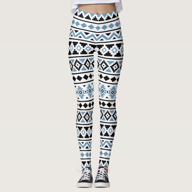 Leggings Blanc aztèque de noir bleu du motif II d'essence (Devant)