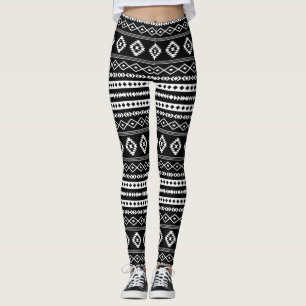 Leggings Blanc aztèque sur des motifs mélangés noirs Motif 