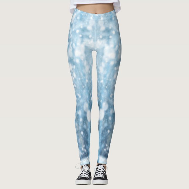 Leggings Blanc et Bébé bleu esthétique neige de Noël (Devant)