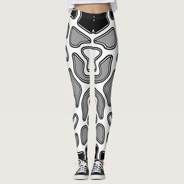 Leggings Blanc et noir sans soudure "Ratti_Creative_Arts" (Devant)