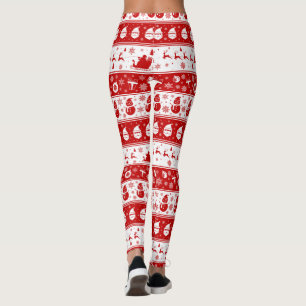 Leggings Blanc et Rouge Père Noël Face et Motif Snowman Ful