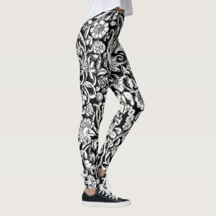 Leggings Blanc floral antique sur noir