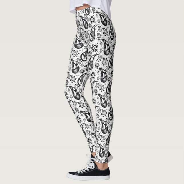 Leggings Blanc Floral Paisley Design Motif (Créateur téléchargé)