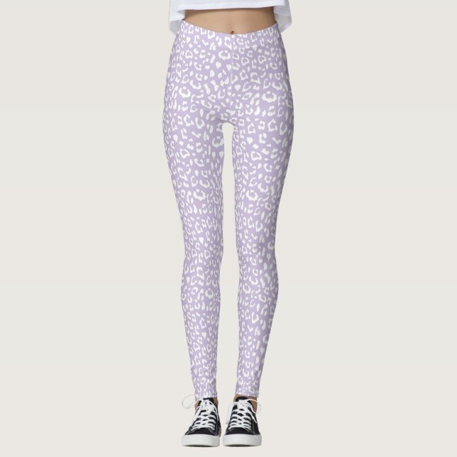 Leggings Blanc Leopard Motif Pastel violet (Devant)